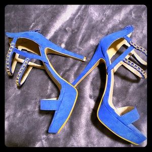 Blue with gold chain 5.5” heels-1.5” platform.